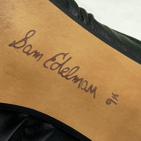 Sam Edelman Julia Black Leather Ruched Pointed Toe Bow Detail Mules Size 9.5 - Picture 9 of 10